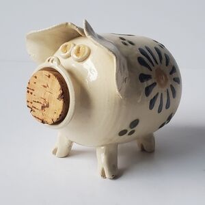 Pottery Piggy Bank With Cork Snout Vintage Studio Pottery Piece